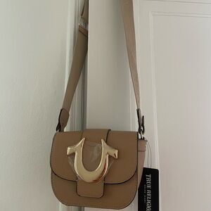 True Religion Beige Crossbody Bag with Gold Accent/ Brand New/Unused!